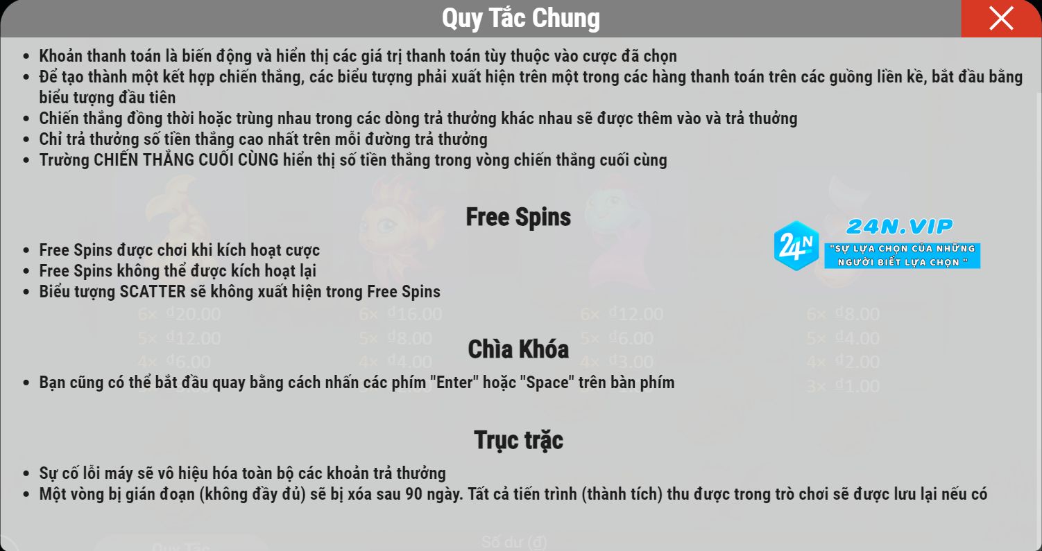 Quy Tắc Chung Slot Happy Fish trên Nhà Cái 24N